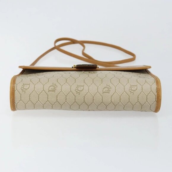 Christian Dior Honeycomb Canvas Shoulder Bag PVC Leather Beige Gold Auth BA7080 - Picture 7 of 16